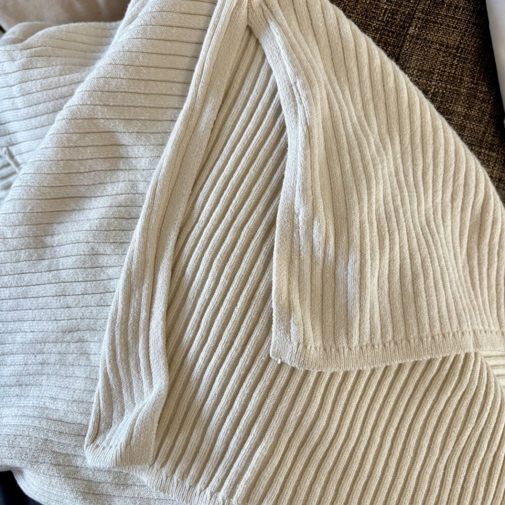 Open Edit Ribbed Square Neck Sweater - Cream, Size Small - Picture 5 of 6